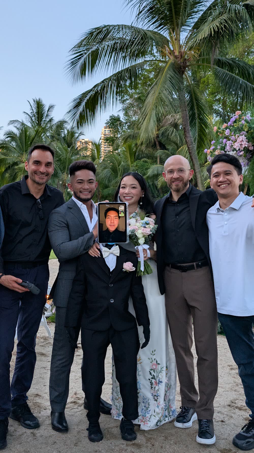 Group with bride and robot