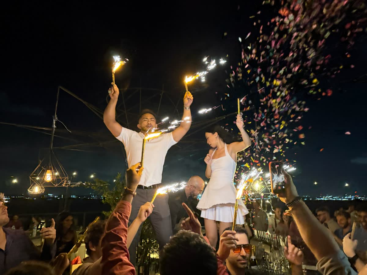 Rooftop sparklers celebration